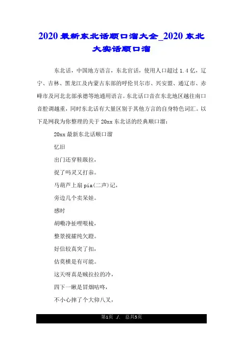 2020最新东北话顺口溜大全_2020东北大实话顺口溜.doc
