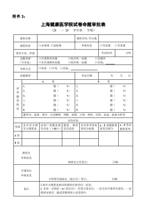 试卷命题审批表