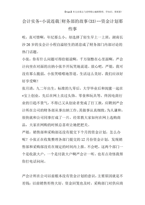 会计干货之小说连载财务部的故事(33)资金计划那些事
