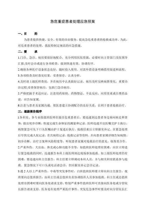 急危重症患者处理应急预案