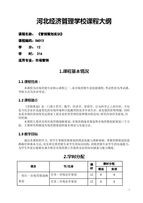 营销策划实训教学大纲