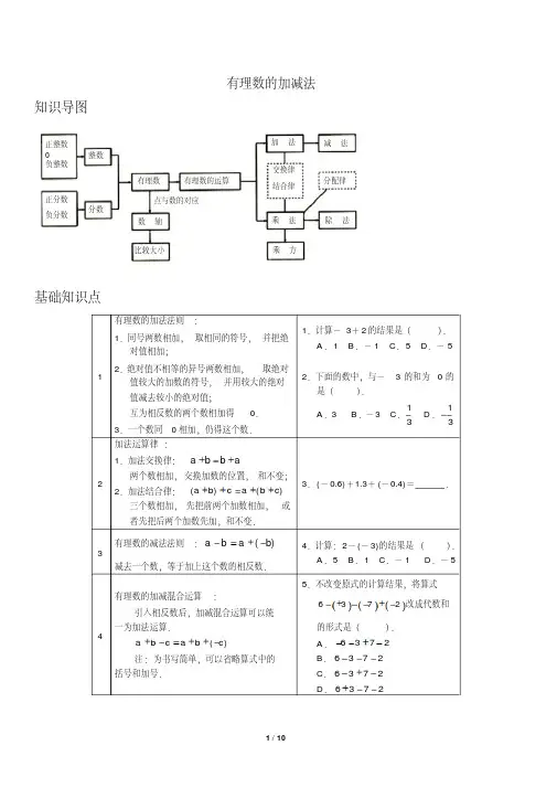 人教版七年级数学上册第一章《有理数的加减法》复习讲义