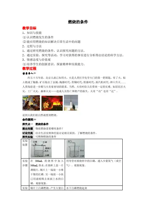 燃烧的条件  初中九年级化学教案教学设计课后反思 人教版