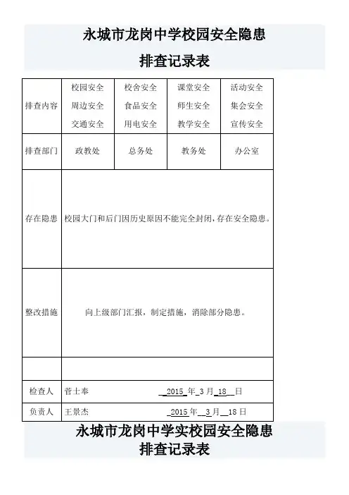 校园安全隐患排查记录表