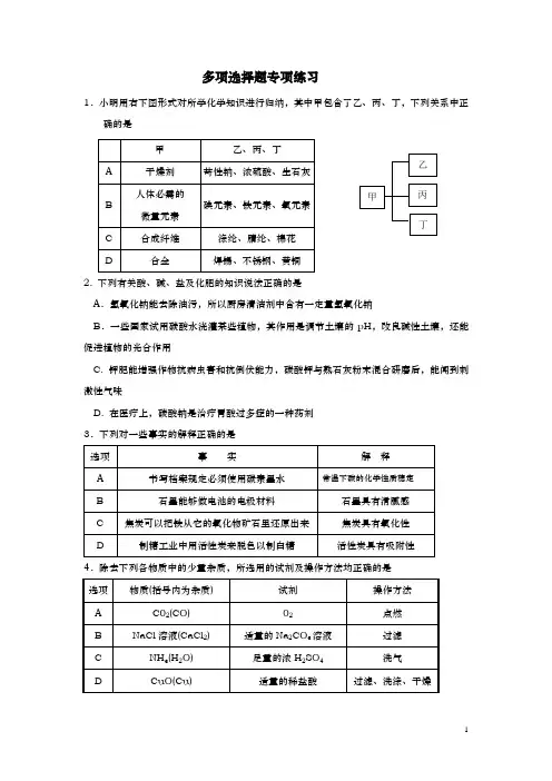 中考化学之多项选择题专项练习试题及答案(绝对精品)