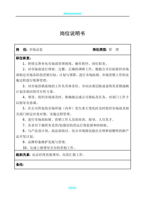 服装公司岗位职责说明书
