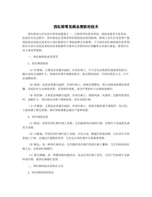 西红柿常见病虫害防治技术