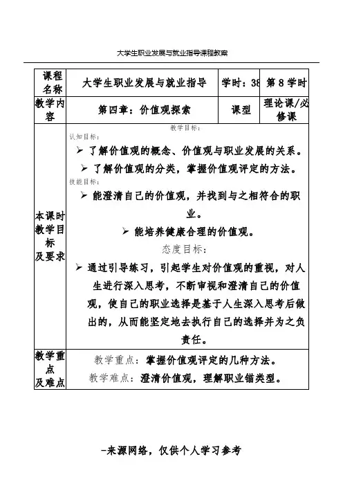 教案：第四章 价值观探索