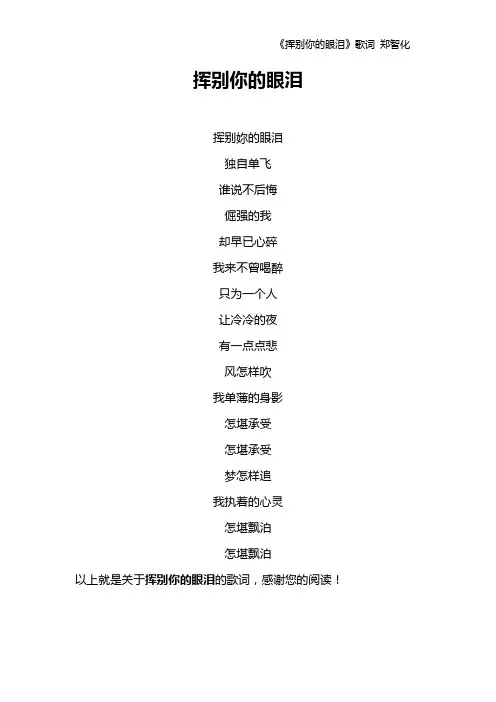 《挥别你的眼泪》歌词 郑智化