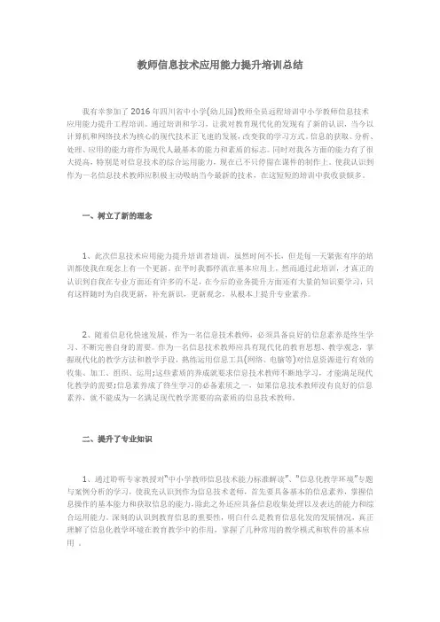 教师信息技术应用能力提升培训总结