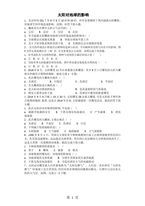 高三地理一轮复习课后训练：太阳对地球的影响-教育文档
