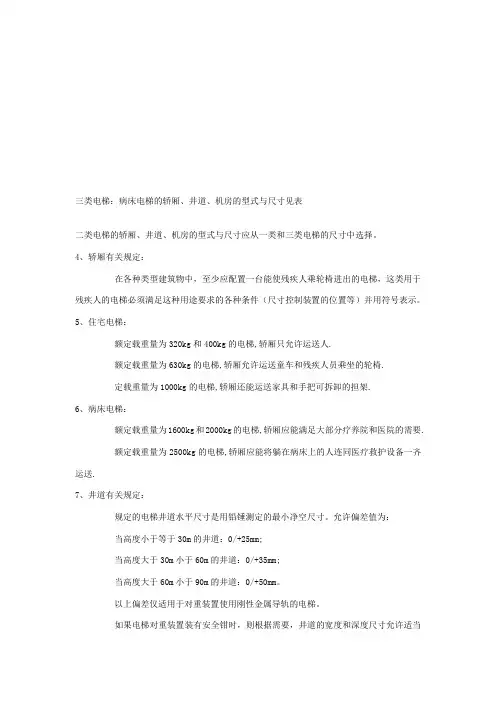 电梯规格尺寸