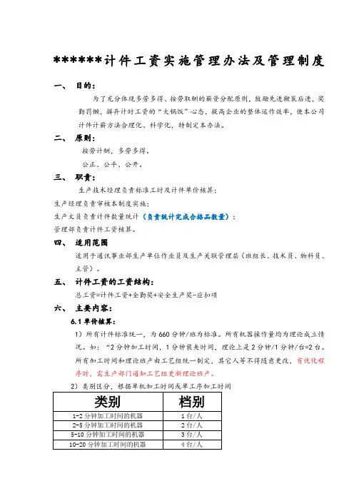 计件工资实施管理办法