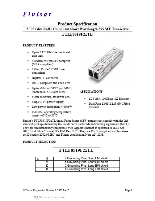 FTLF8519F2GTL, 规格书,Datasheet 资料