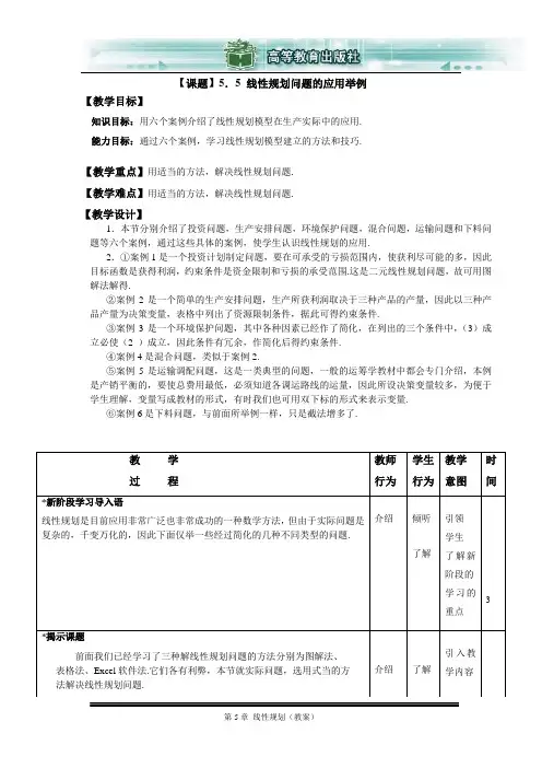 线性规划问题的的应用举例