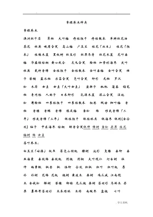 常绿乔木种类
