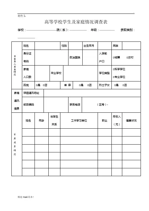 助学贷款  家庭情况调查表