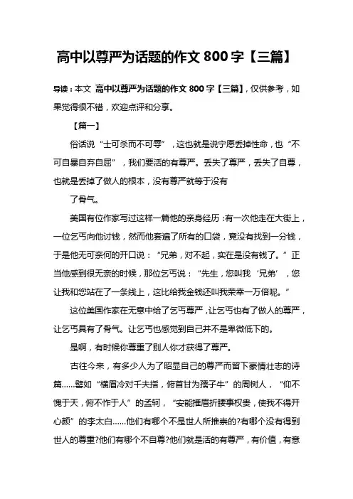 高中以尊严为话题的作文800字【三篇】