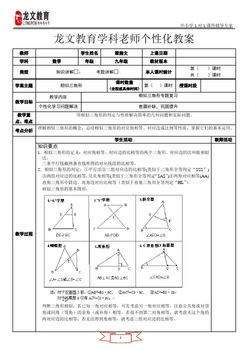 相似三角形专题复习教案