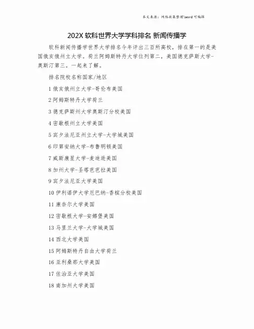 202X软科世界大学学科排名 新闻传播学.doc