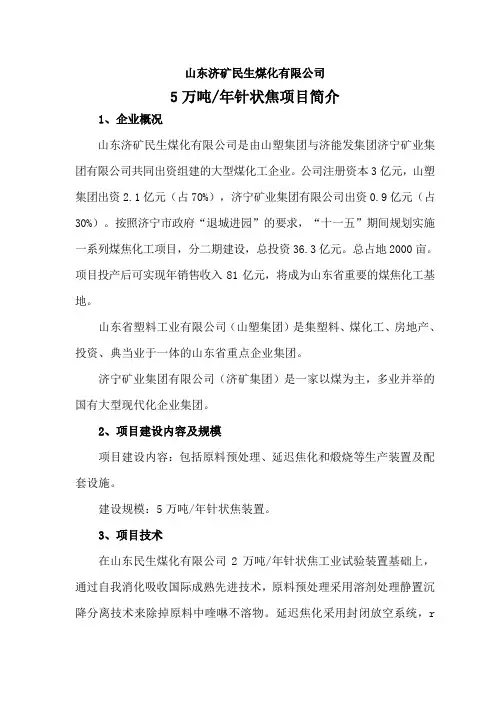 5万吨针状焦项目简介