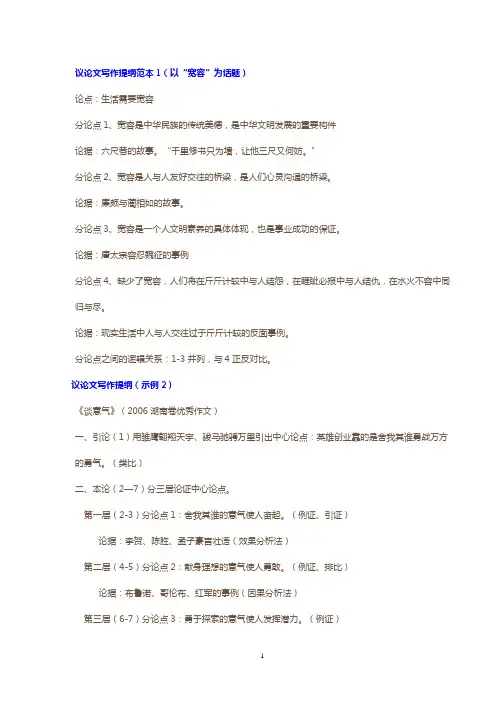 议论文写作提纲范本