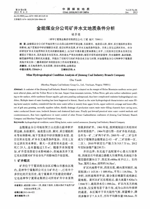 金能煤业分公司矿井水文地质条件分析