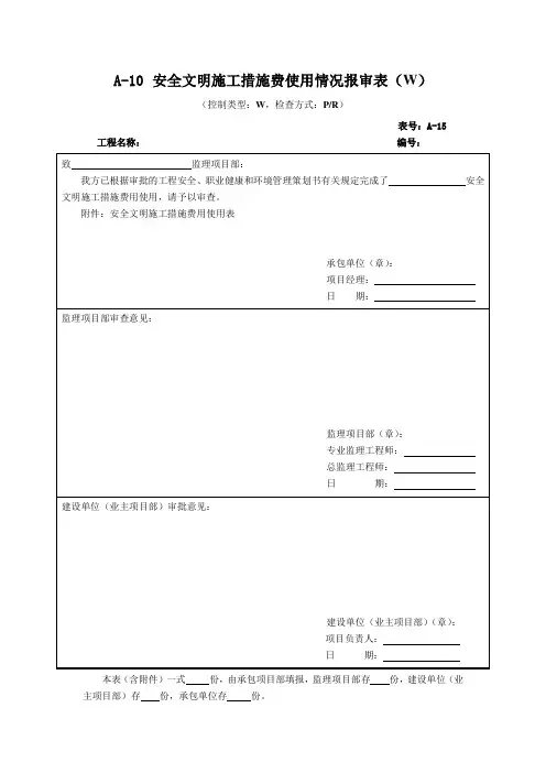 安全文明施工措施费使用情况报审表
