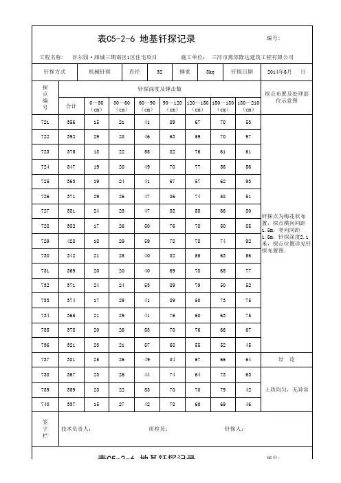 地基钎探记录 范本 