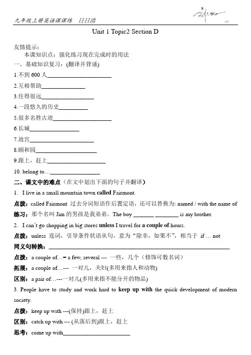 仁爱九年级上册Unit1 Topic2 SectionD 课课练