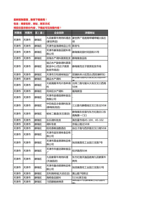 新版天津市天津市静海区调料企业公司商家户名录单联系方式地址大全58家