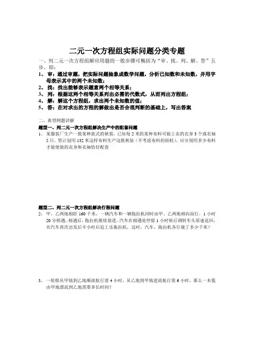 二元一次方程组实际问题分类专题