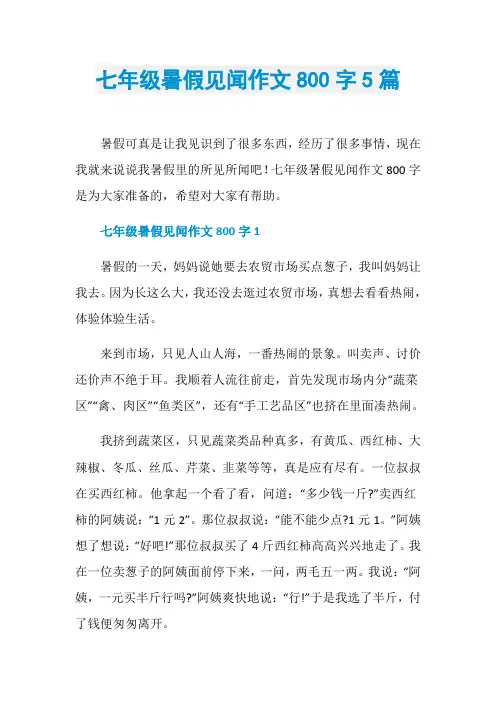 七年级暑假见闻作文800字5篇