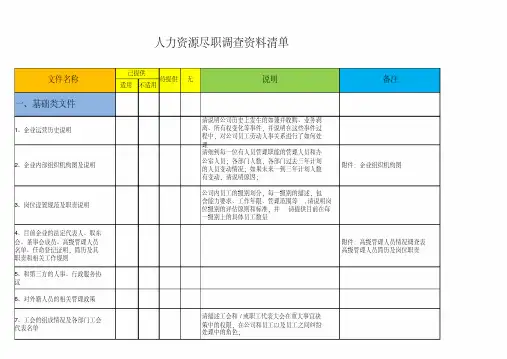 人力资源尽职调查清单