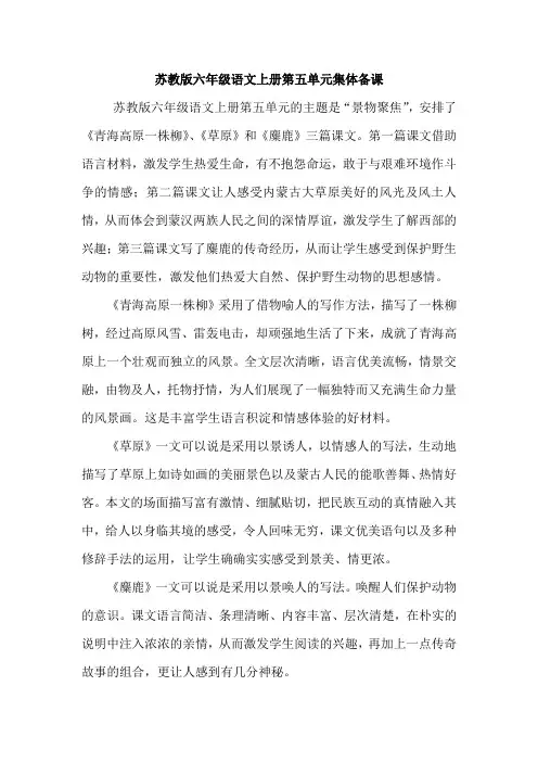 苏教版六年级语文上册第五单元集体备课