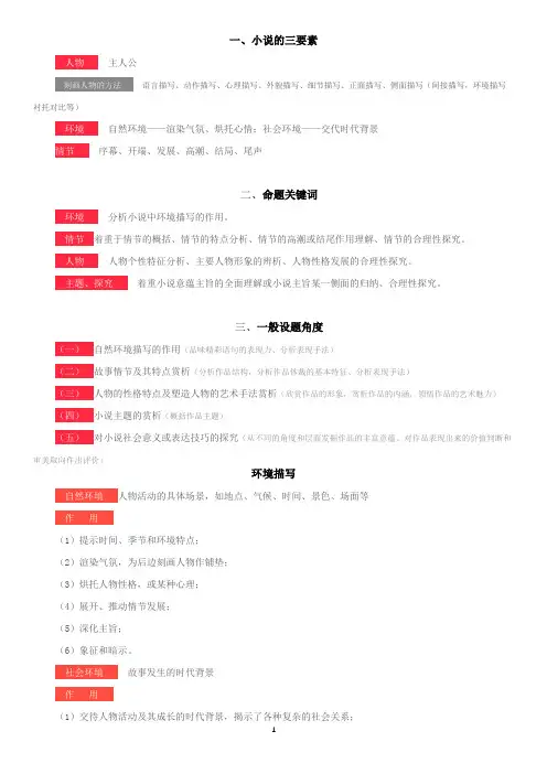 文学类文本·小说阅读答题技巧