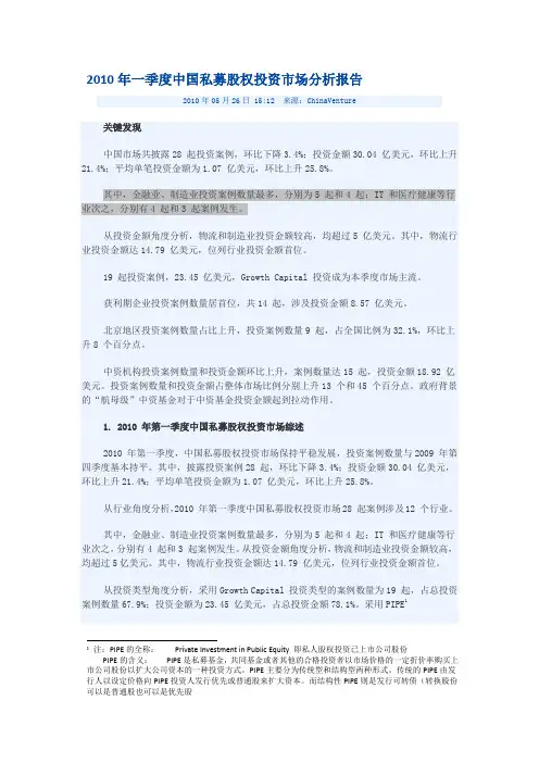 2010年一季度中国私募股权投资市场分析报告