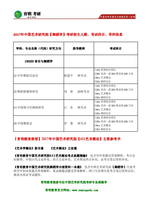 2017年中国艺术研究院舞蹈学821舞蹈史论考研真题试题资料