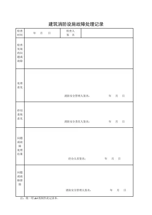 建筑消防设施故障处理记录