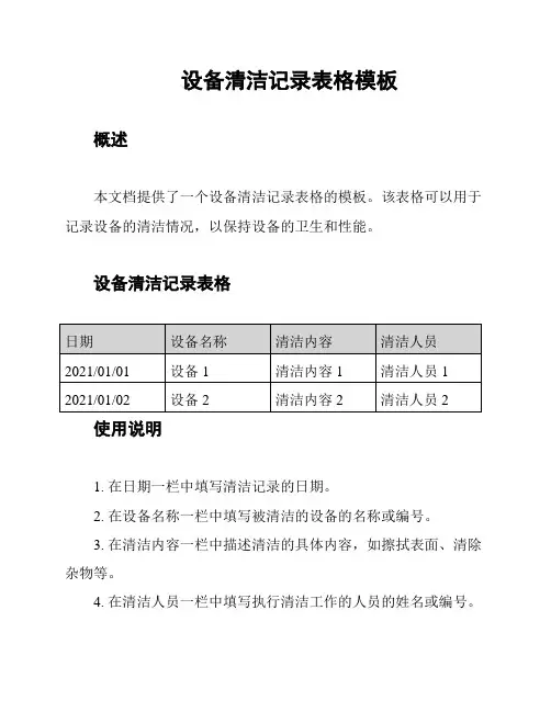设备清洁记录表格模板