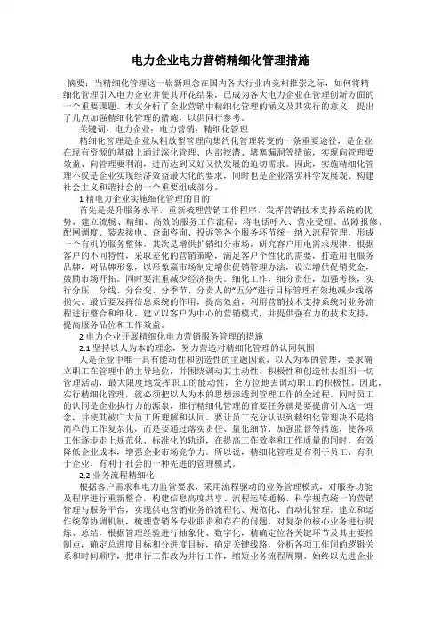 电力企业电力营销精细化管理措施
