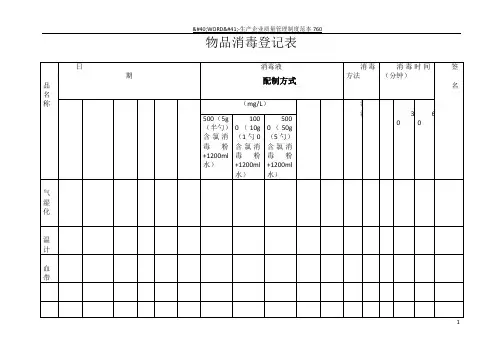 物品消毒登记表