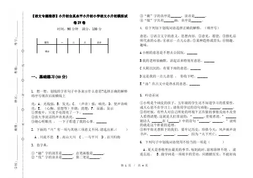 【语文专题推荐】小升初全真水平小升初小学语文小升初模拟试卷IV卷