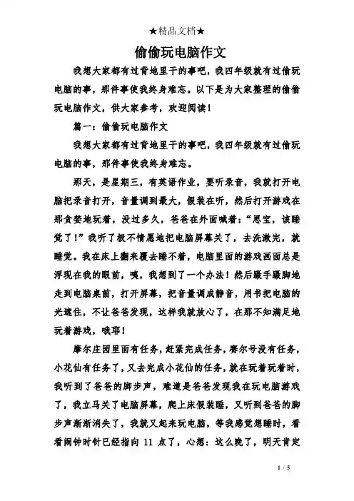 偷偷玩电脑作文