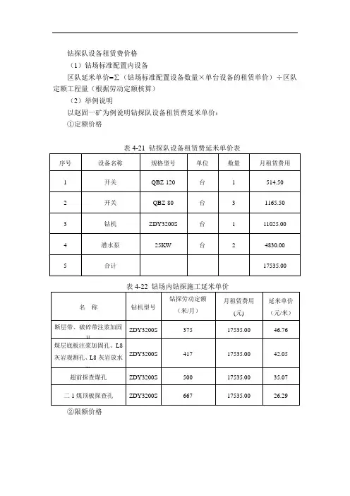 钻探队设备租赁费价格