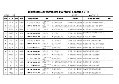 惠水县2012年特岗教师服务期满接转为正式教师花名册xls