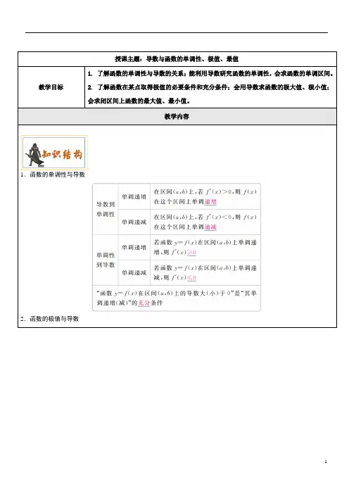 高三一轮复习：8.导数和函数的单调性、极值、最值