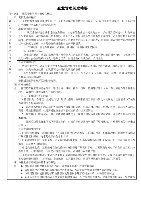 企业管理制度精要课程考试大纲及知识要点