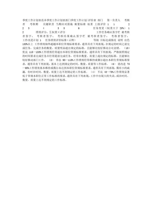 季度工作计划表