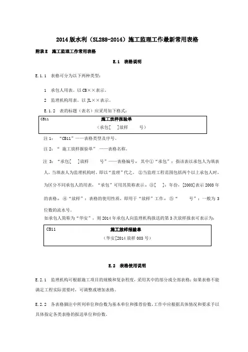 水利施工单位资料用表